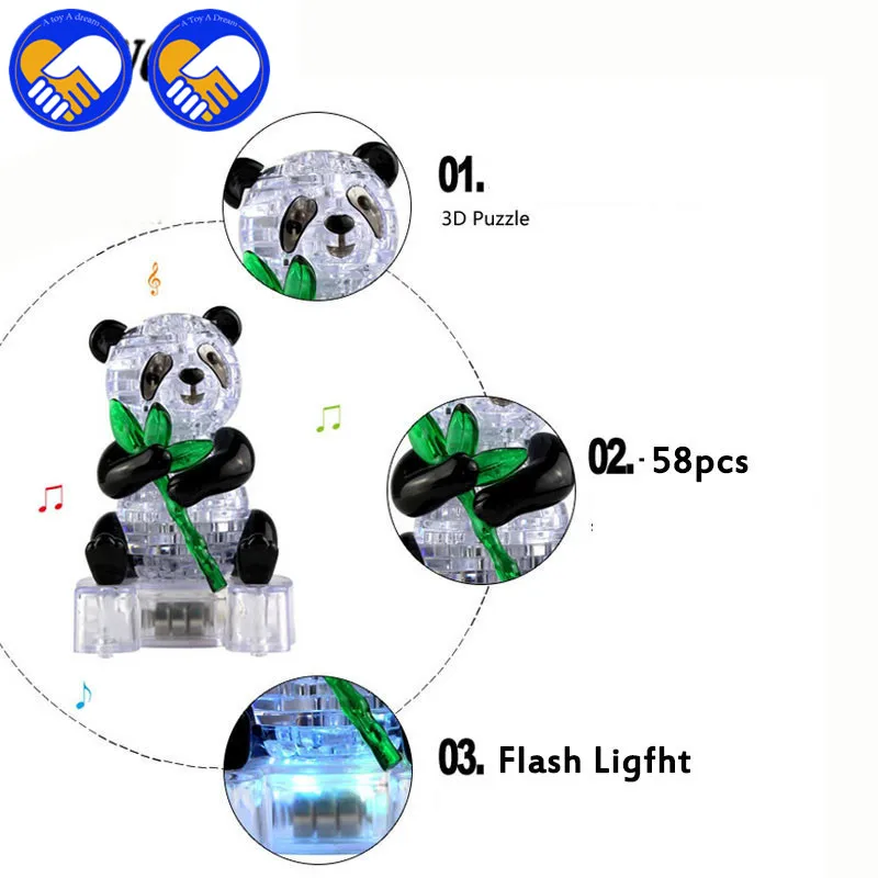 Игрушка мечты 3D Пазлы DIY Кристалл Зеленый бамбук флэш панда с светильник 3D Хрустальные Пазлы собраны DIY модель подарок на день рождения