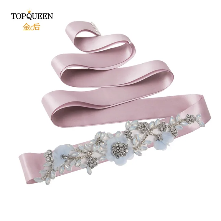 TOPQUEEN S419-B светло-голубое платье пояс фиолетовый цветок пояс фиолетовый горный хрусталь пояс Кушак для платья темно-синие свадебные атласные свадебные платья - Цвет: Antique violet