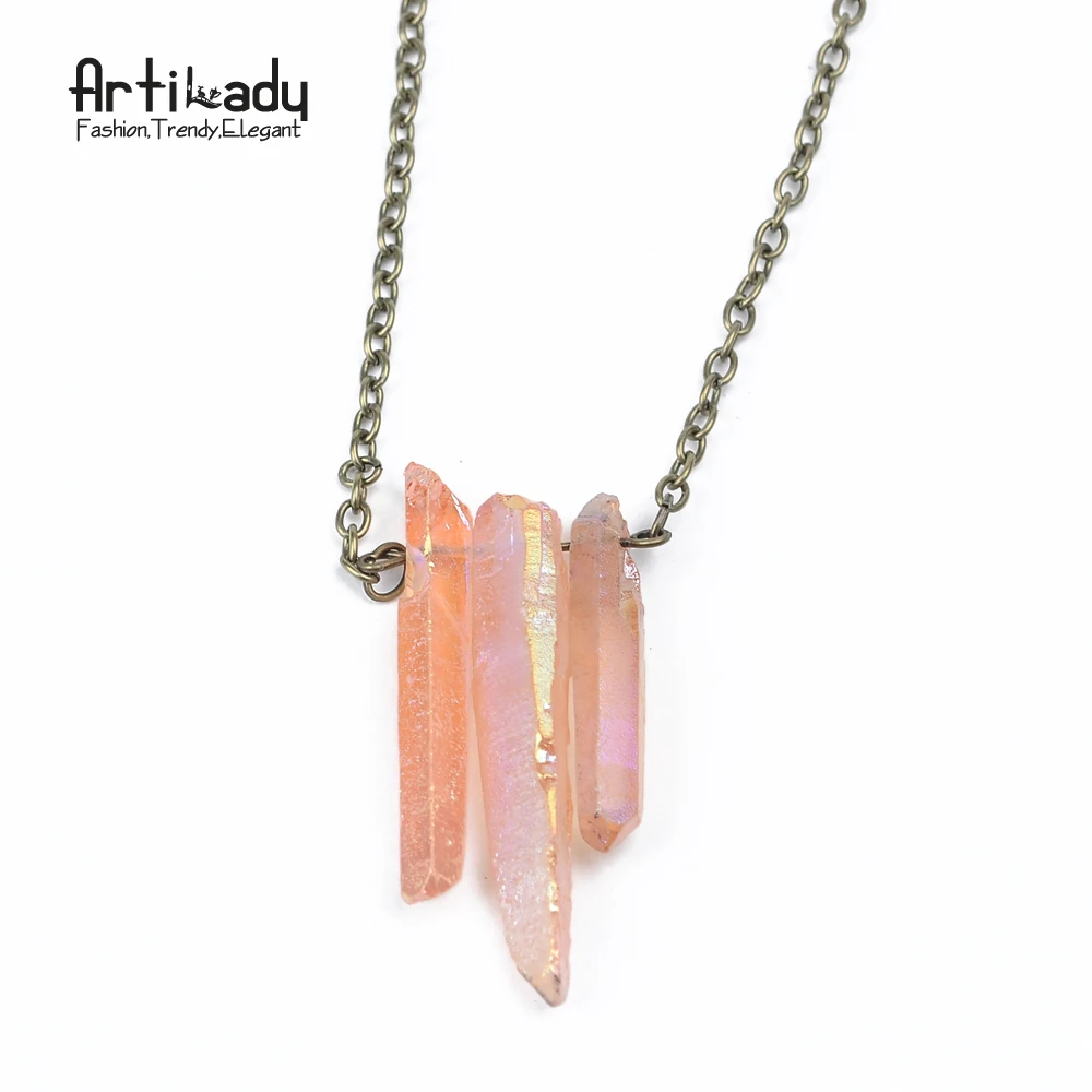 Artilady ожерелье из природных кристаллов сырой кварц кулон ожерелье для женщин Исцеление Камень ювелирные изделия