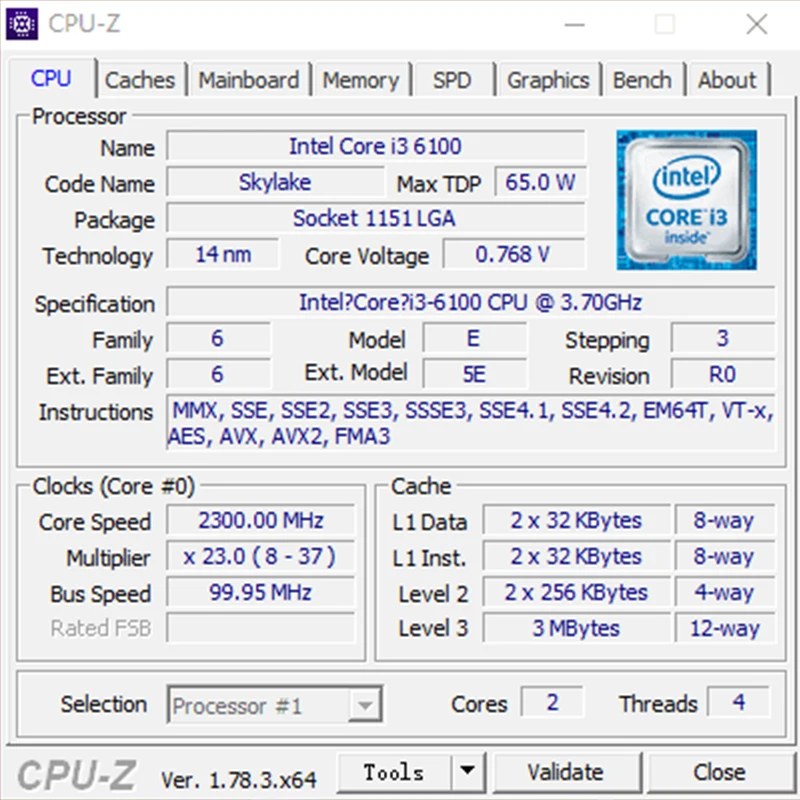 Intel core 2 ядра i3-6100 i3 6100 LGA 1151 двухъядерный 3,7 МГц 3 м Оперативная память DDR3L-1333, DDR3L-1600 DDR4 GPU HD530