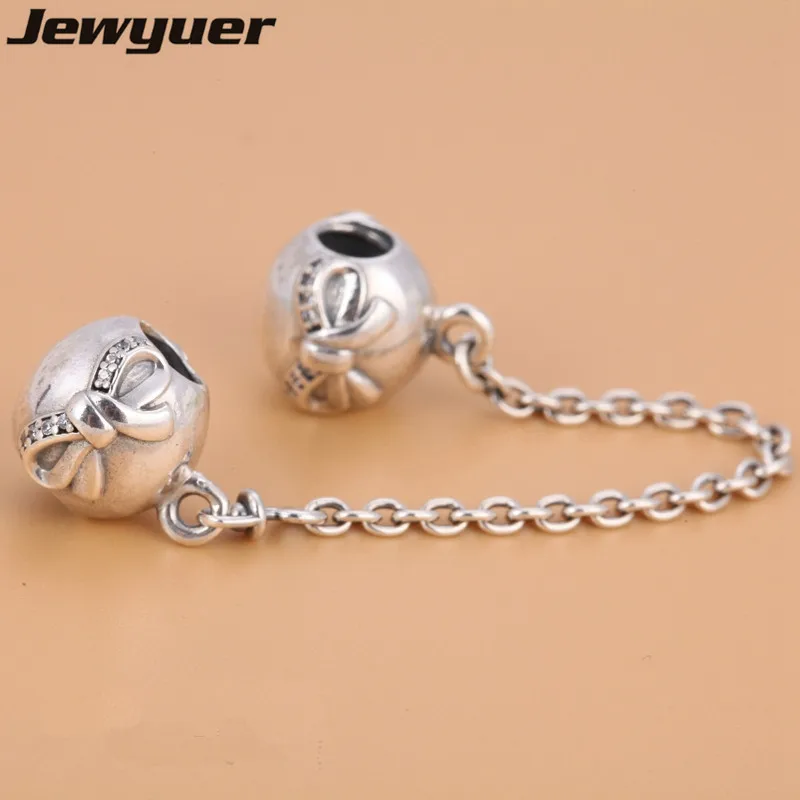 

Bow silver charms 925 sterling silver jewelry fit Sterling-silver-jewelry bracelet DIY Christmas gift DIY safety chain SF806