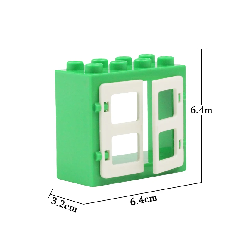 Дом большие частицы строительные блоки Аксессуары Совместимые Duplos набор кирпичи карнизы окна двери крыши игрушечные плитки для детей подарок - Цвет: GREEN Window