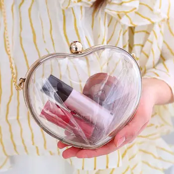 

1Pc Women Girls Fashion Heart Shape Clutch Evening Handbag Purse Transparent Acrylic Crossbody Shoulder Bag New