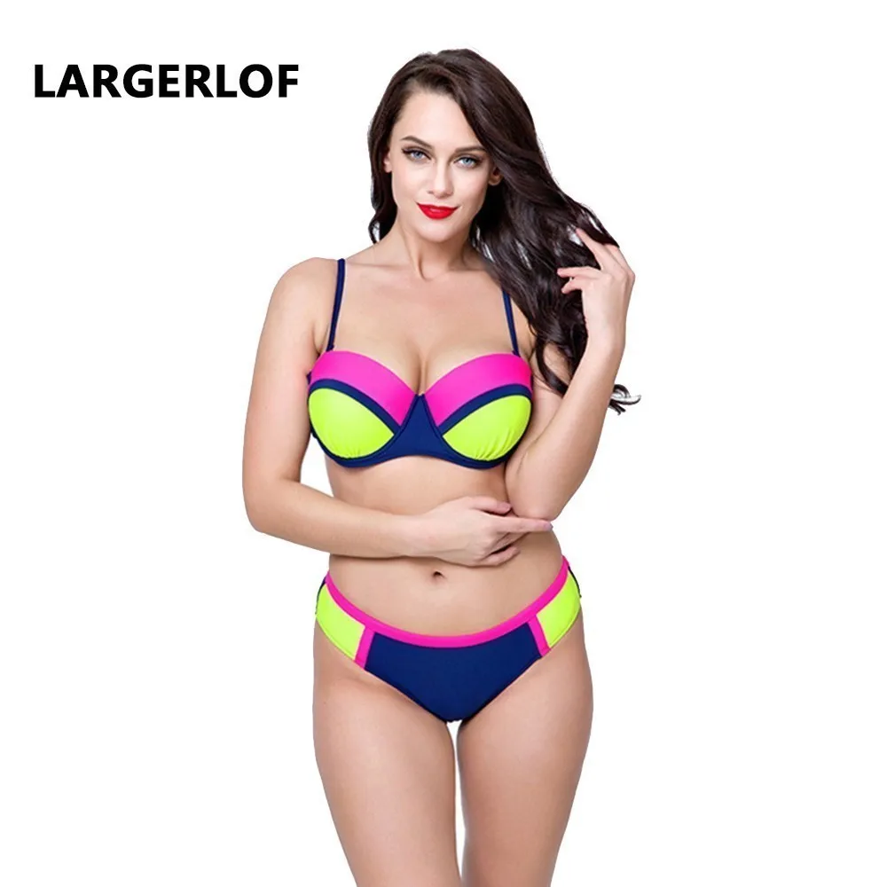 

Neoprene Bikini Plus Size Swimwear Multi Patchwork Sexy Biquini Set Swimwear Female Big Size Bikini Push Up BK50013