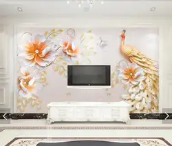 3D 8D тисненая Павлин, цветок настенная фотообои для гостиной спальни фон настенная бумага декор комнаты цветочные росписи