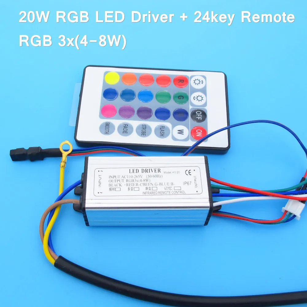 Водостойкий 10W 20W 30W 50W 100 светодио дный Вт RGB Светодиодный драйвер для светодио дный RGB светодиодный чип COB Светодиоды SMD с 24 ключом пульт дистанционного управления для прожектора Spotlight