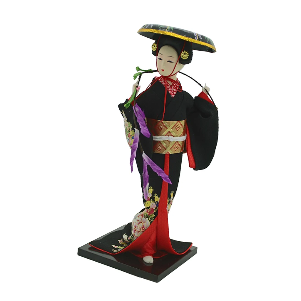 12 inch Japanese Geisha Doll Wearing Black Kimono Dolls Gifts Adults Collectibles