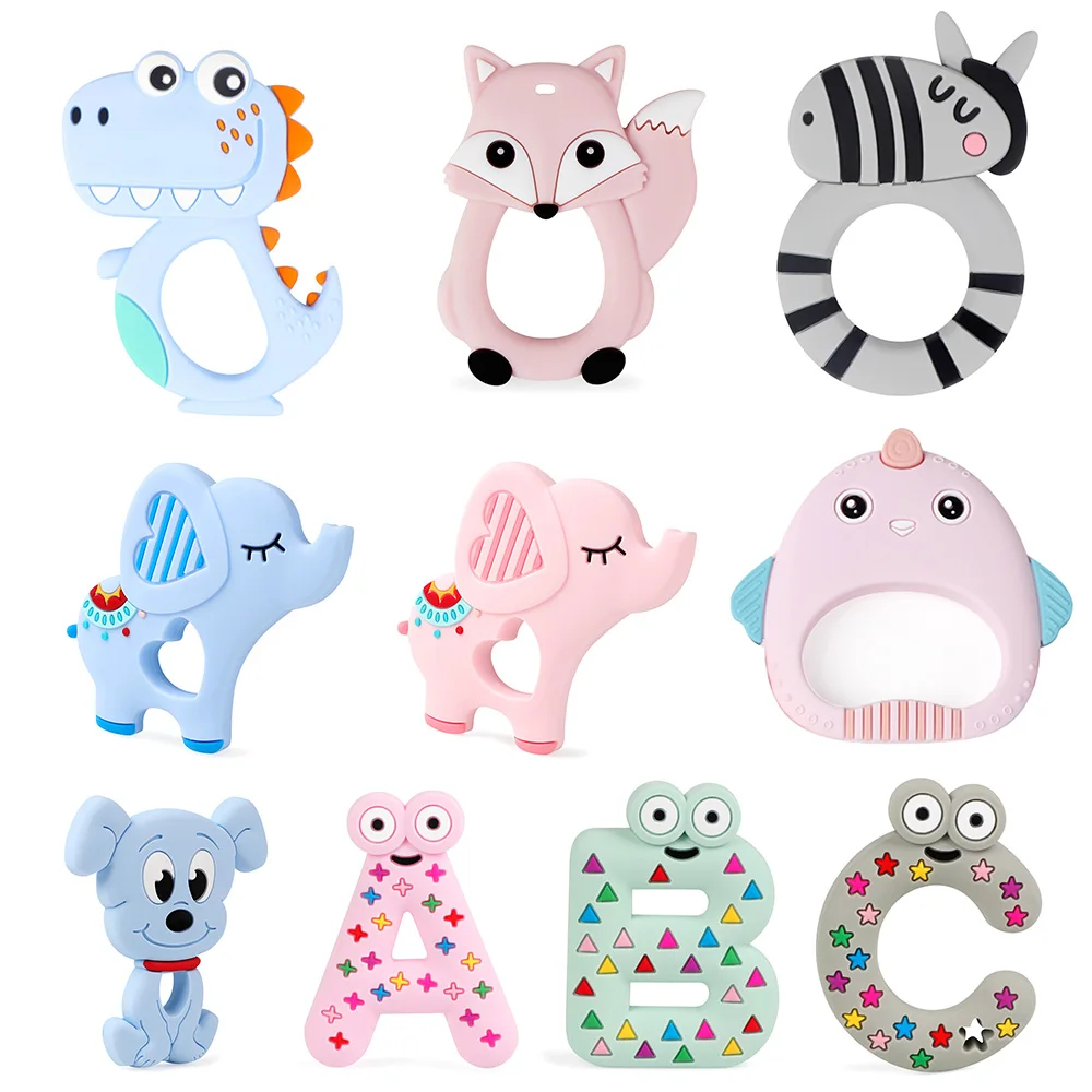 

New 10pc Silicone Teether Baby Teething Necklace Toys Biter bpafree Chews Nurse Gift Food Grade silicone Animals Star Teether