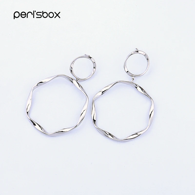 Peri'sBox, золотой, серебряный цвет, двойной скрученный круг, серьги-кольца для женщин, геометрические круглые обручи, простые большие серьги