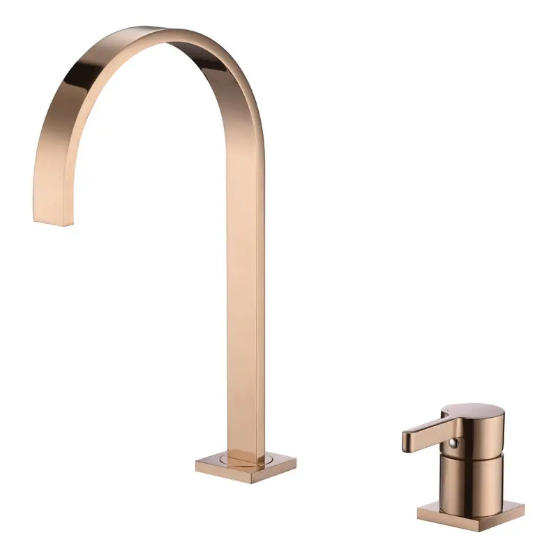 Online Becken wasserhahn Bad super lange rohr zwei löcher Rose Gold Weit Verbreiteten badezimmer wasserhahn waschbecken tap 360 rotierenden verbreitet basin Tap