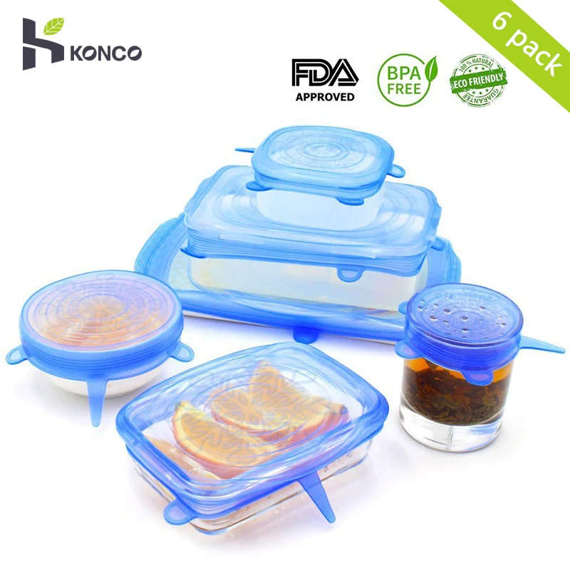 

KONCO 6Pieces Silicone Stretch Lids Cookware Lids universal lid Silicone food wrap bowl pot cove Kitchen Gadgets