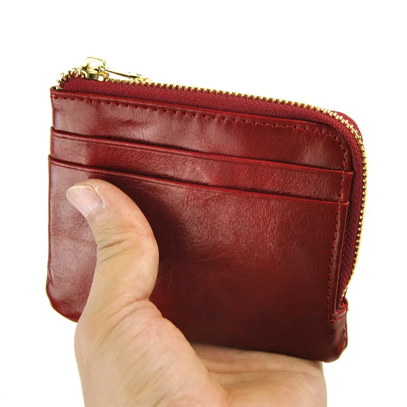 Мужской Женский мини-кошелек из натуральной кожи, кредитный держатель для карт, тонкий карман, практичная сумка на молнии для монет, маленький кошелек из натуральной коровьей кожи, повседневный кошелек