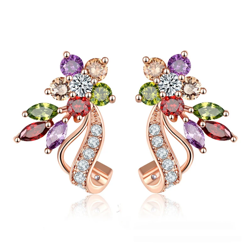 

Complex and Expensive Flower Rose Gold AAA Colored Zircon Crystal Studs Earring M01-ER0156
