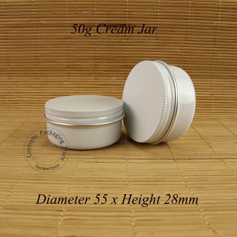 

50pcs/Lot Promotion 50g Aluminum Cream Jar Solid White Vial 50ml Facial Cream Container Refillable Bottle Women Case for Powder