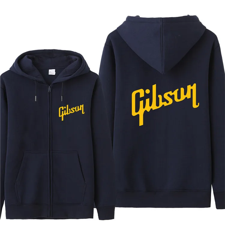 Gibson логотип мужские худи на молнии флис утолщаются музыка модная куртка толстовка пальто высокого качества