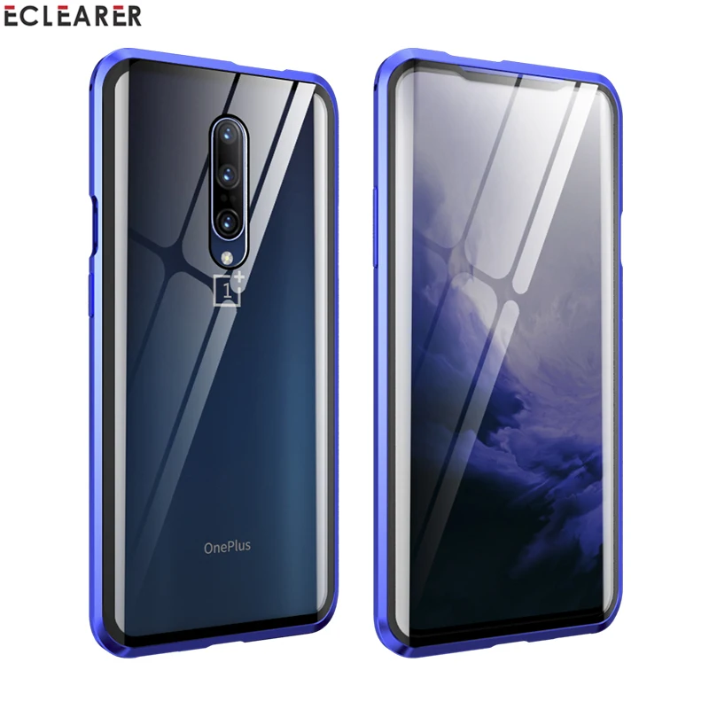 Алюминиевый металлический магнитный чехол для OnePlus 7/Pro Luxury 360 полная защита закаленное стекло задняя крышка для телефона OnePlus7 Pro