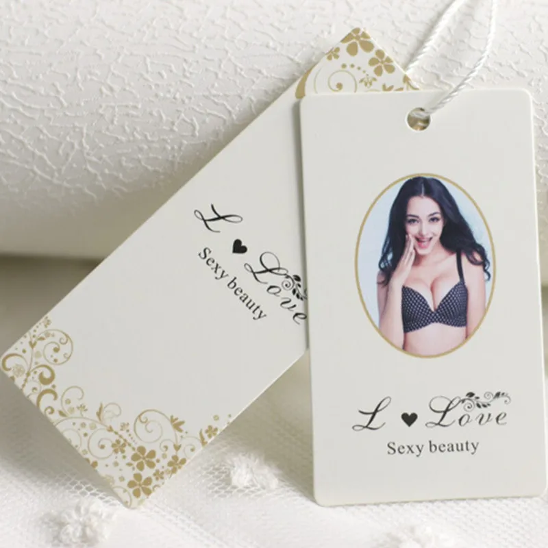 Custom Grade A Coated paper price tags for underwear print swing women bra  Hang tag 40 mm * 70 mm