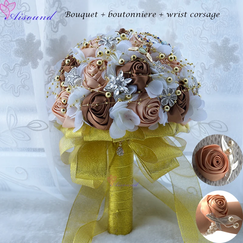 21cm Artificial Bridesmaids Bouquet Set For Bride Satin Rose Flower