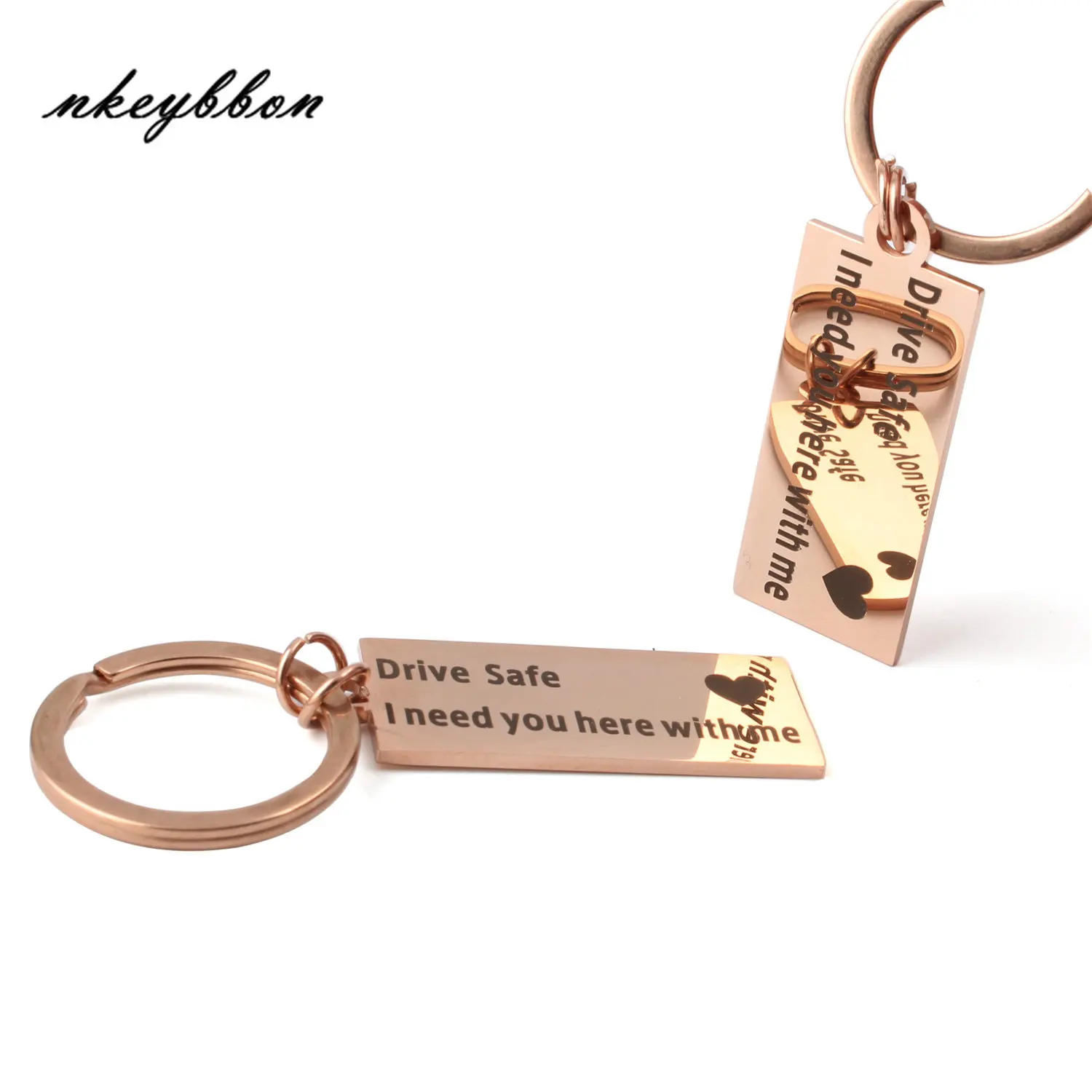 

Personalized Drive Safe Custom Keychain Lovers Letter Engraved 1/8' Depth Stainless Steel Keyring Mirror Polished Pendant
