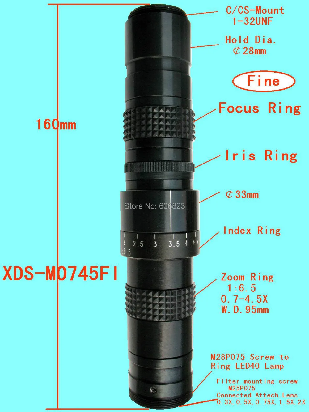 

New Machine vision lenses c-mount mini monocular TV microscope with iris ring with 0.5c Lens