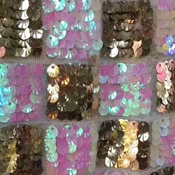 

Free shipping (5yards/pc) newest design African net lace fabric shining gold and pink sequins lace fabric for party dress FLQ07