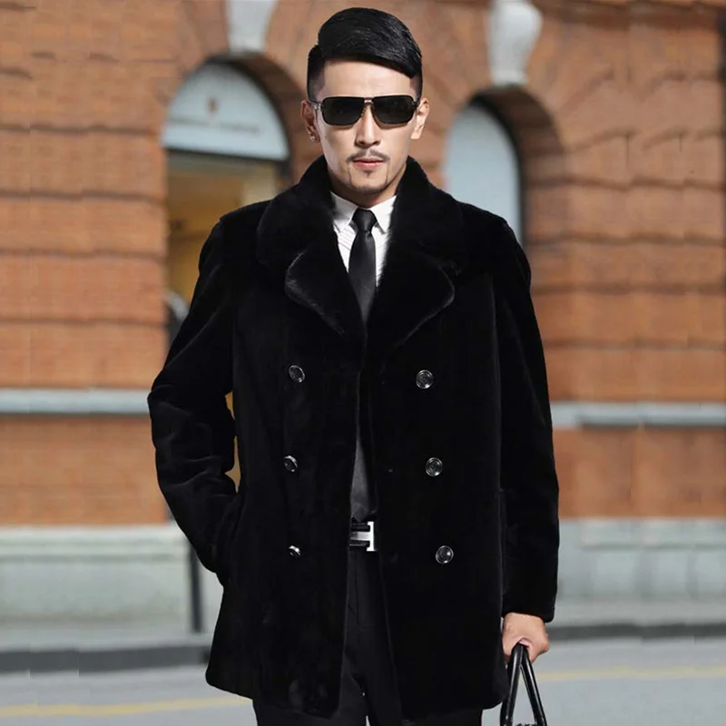 Large Size 2017 Winter Men Medium Long Faux Mink Fur Coats Male Black ...