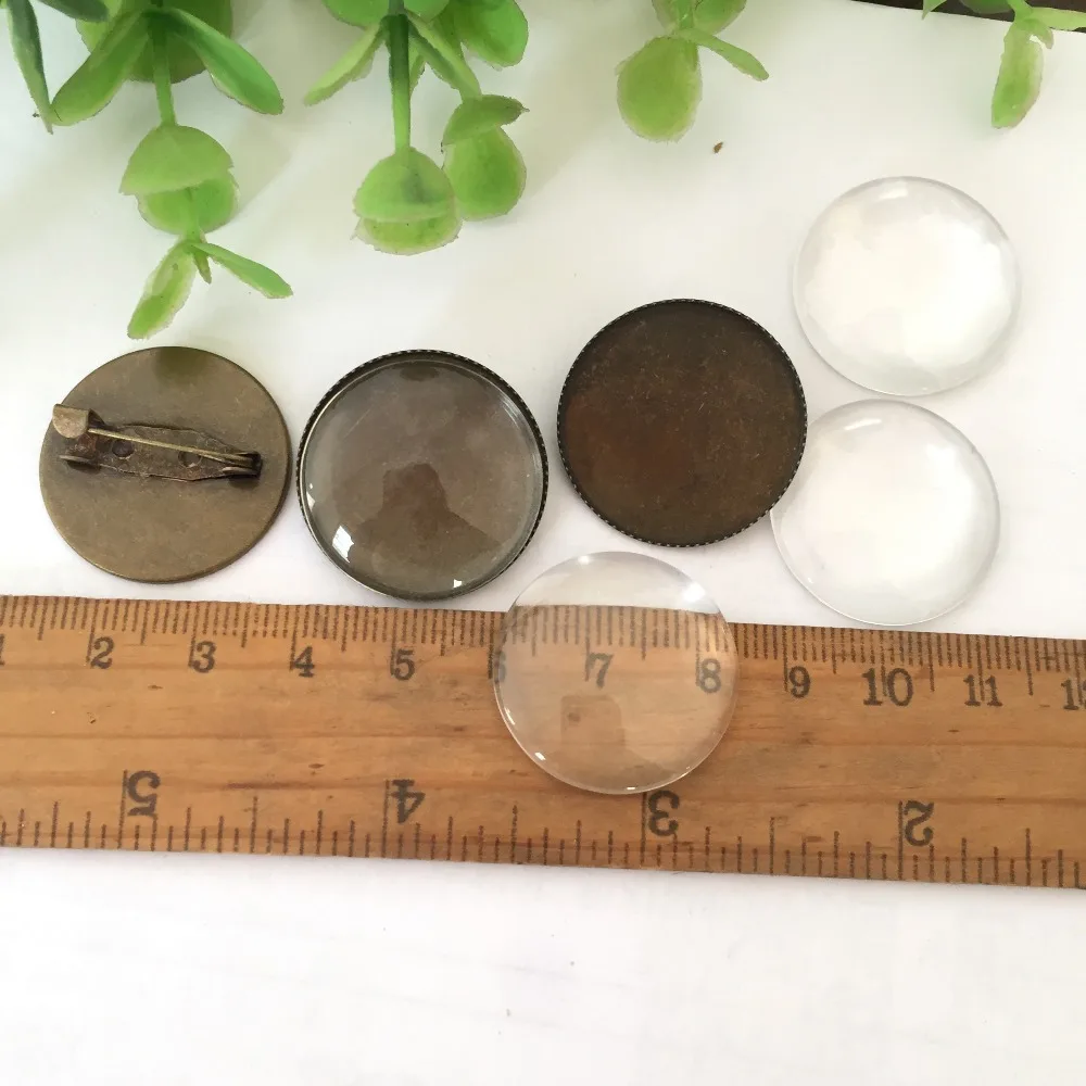 25mm Brooch Base with Safety Pins with glass cabochon DIY Jewelry