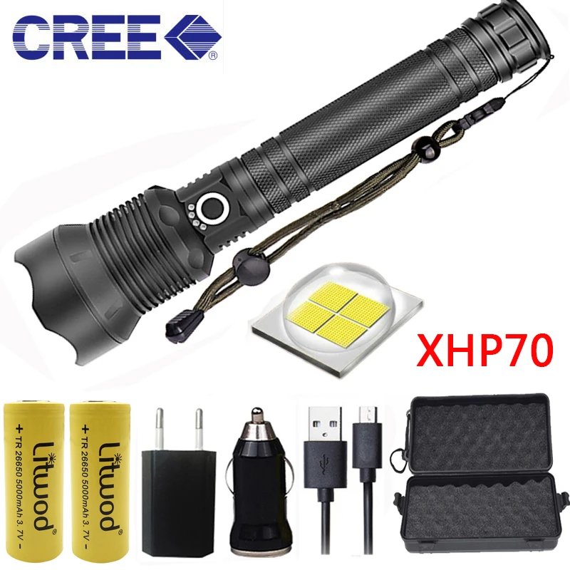 

Litwod Z201282 CREE Original XLamp XHP70 rechargeable high powerful Tactical LED flashlight torch light 26650 Battery Lantern
