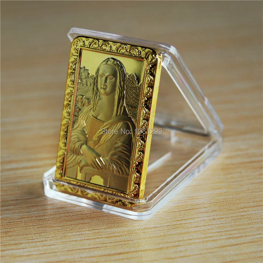 

3 pcs /lot Free shipping Leonardo Da Vinci Mona Lisa 1 oz 24 k gold plated Jesus bullion bars coins