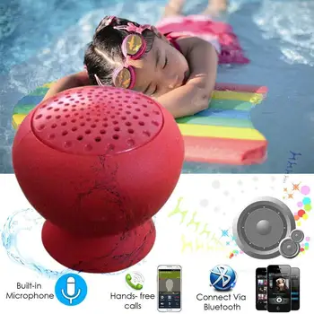 

1x Red Waterproof Shower Wireless Bluetooth Handfree Mic Suction Mini Speaker