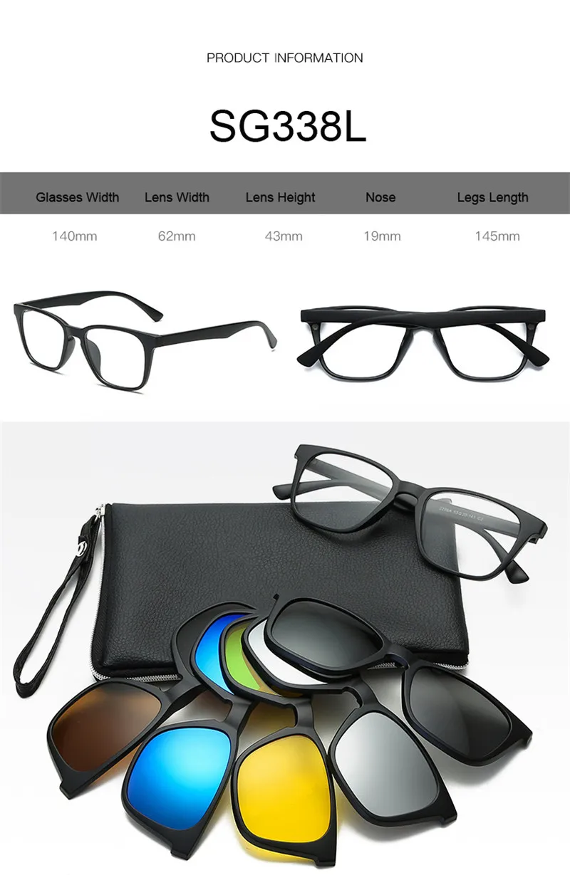 Поляризованная Магнитная оправа для очков с 5 шт., солнцезащитные очки на застежке для женщин и мужчин, Набор очков для близорукости, оптические очки - Цвет линз: L