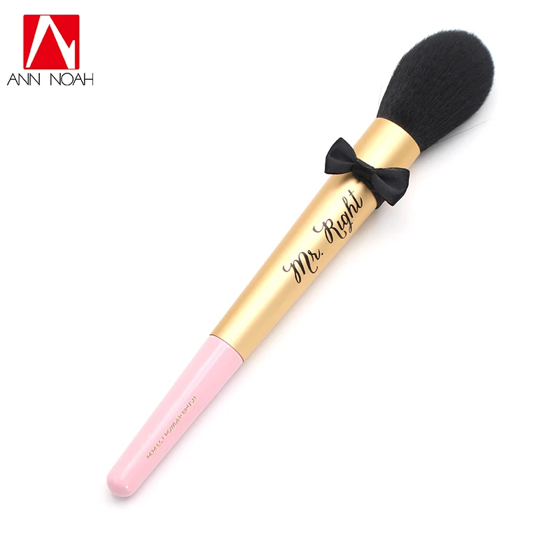 Annnoah Brand Professional Pink Rose Gold Wood Handle Soft Fluffy Hair Mr. Right Perfect Face Powder Makeup Brush With Bow Tie