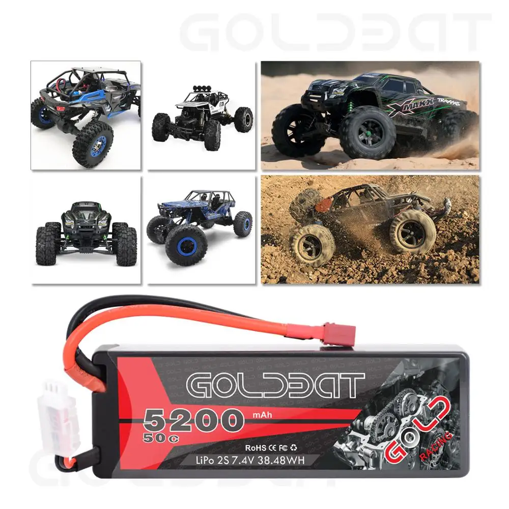 Günstig 2 einheiten GOLDBAT 5200mAh Lipo Batterie 7,4 V 50C 2S LiPo RC Batterie mit Deans Stecker für RC evader BX Auto Lkw Truggy Buggy Helicopt