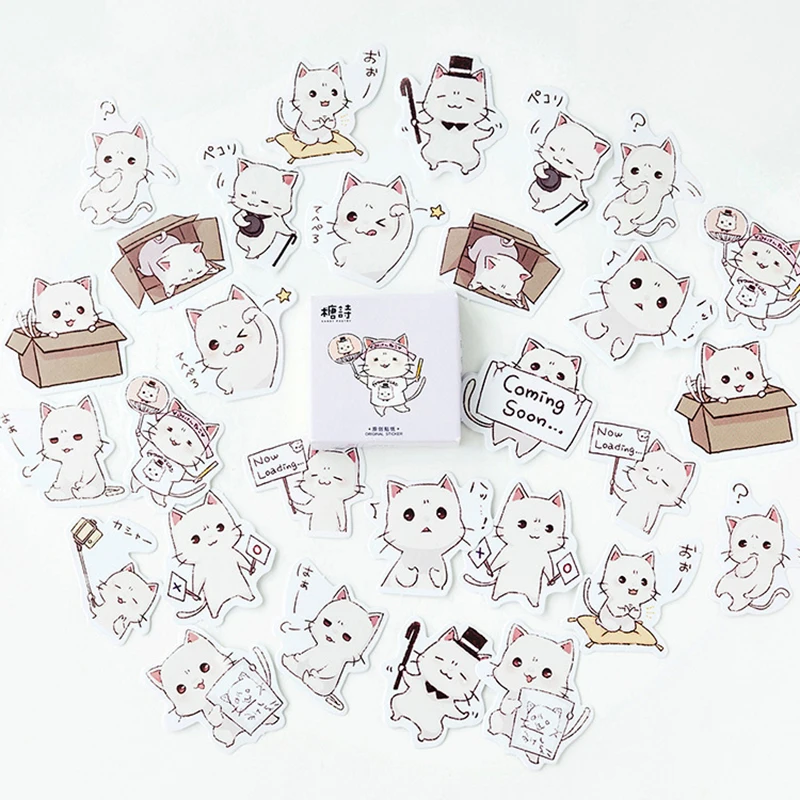 

45PCS/box Cute Meng Cats Diary Paper Lable Sealing Stickers Crafts and Scrapbooking Decorative Lifelog DIY Stationery Supplies