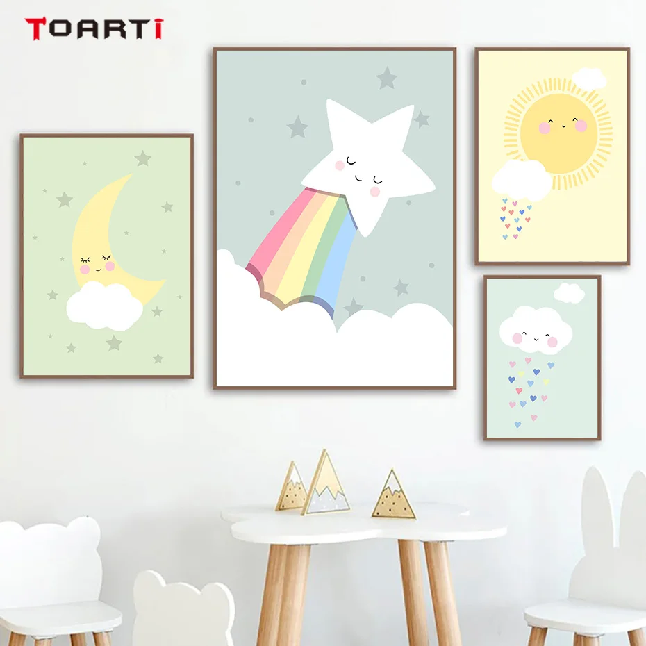 

Nordic Style Cloud Sun Rainbow Wall Art Canvas Painting Happy Posters And Prints Wall Pictures For Kids Room Bedroom Home Decor