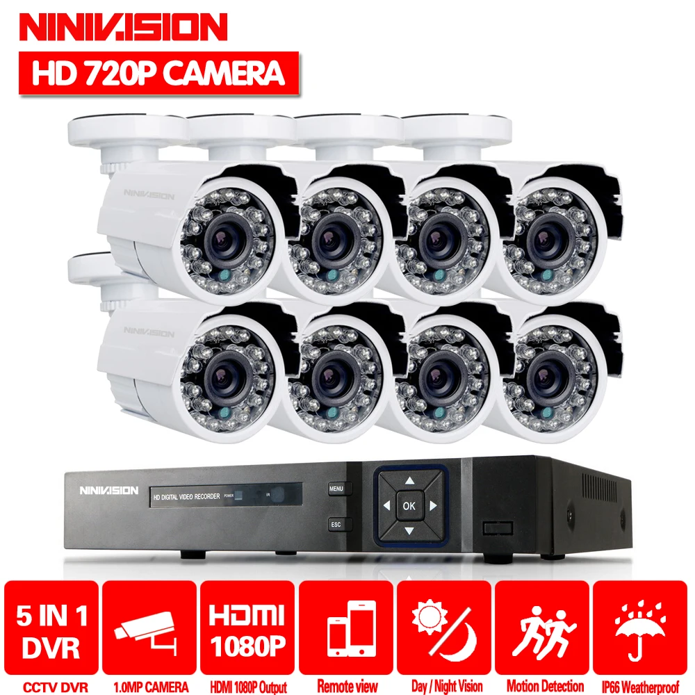 8CH AHD DVR Kit 1080 P CCTV Системы 8-канальная аналоговая камера высокой четкости, видеорегистратор Регистраторы+ 1.0MP крытый и открытый пуля охранная AHD Камера Системы Поддержка P2P