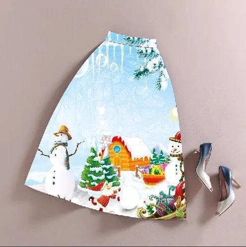 Bunniesfairy футболок с рисунками героев мультфильма Высокая Талия плиссированная юбка миди Рождественский костюм год Праздничная одежда красная юбка с фалдами