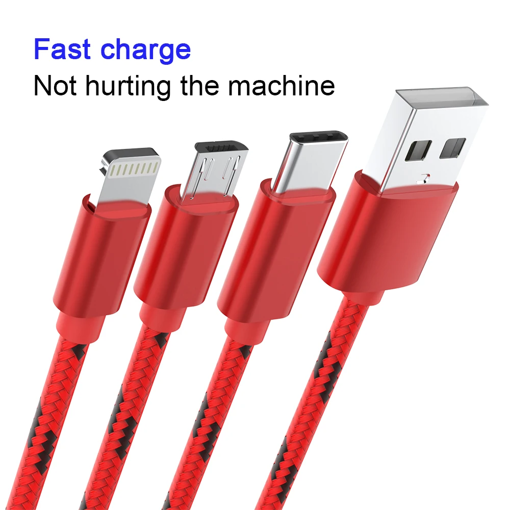 3 в 1 USB кабель 2 в 1 Тип C 8 Pin кабель зарядного устройства микро-usb для iPhone X samsung S9 S8 huawei P20 3A USB-C Android телефонные кабели