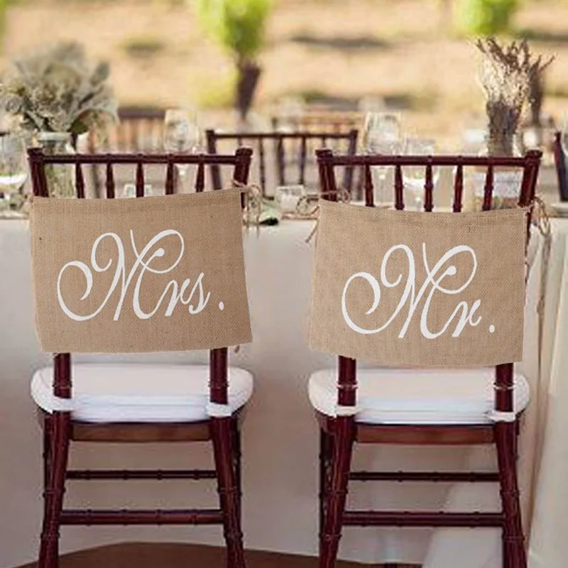 

2pcs/set Romantic Wedding Chair Place Signs Banner Mr Mrs Bride Groom Photo Booth Props signs Wedding Party Decoration supplies