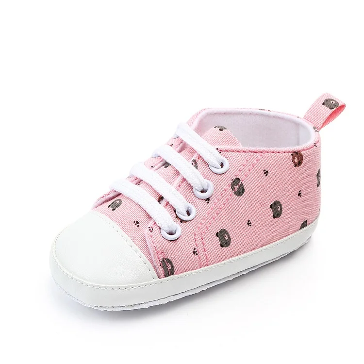 AiKway Baby Shoes First Walkers Boy Girl Canvas Newborn Baby Casual Shoes Soft Bottom Crown Infant Toddler Shoes - Цвет: Pink bear