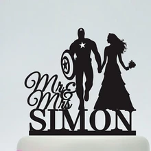 Изготовленный На Заказ Блестящий Свадебный Торт Топперы Капитан Америка птичка и жених силуэт с Девушка Цвет на выбор