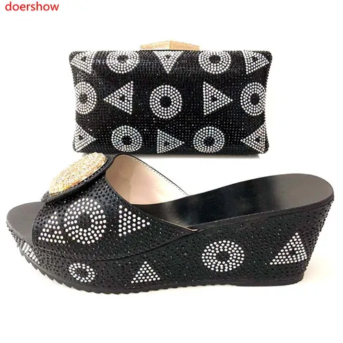 

doershow 2018 African new shshoe and bag set for party Italian shoe with matching bag new design ladies bag with stones!KL1-13