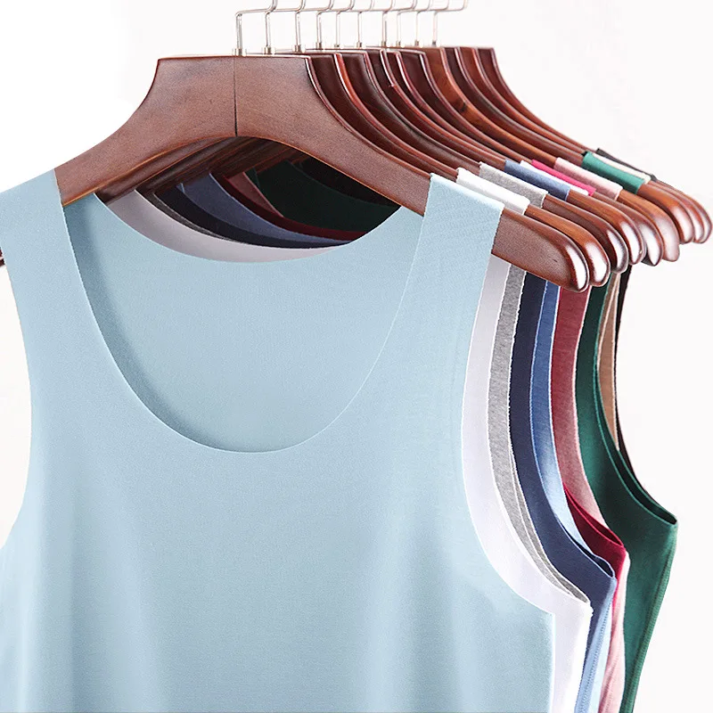 

Men's Ice Silk Seamless vest White Summer Tight, Broad Shoulder V-collar Sports Sleeveless Bottom and Thin Style