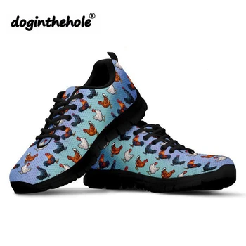 

doginthehole Fashion Sneakers for Women Farm Chicken Printing Round Toe Flat Shoes Teenagers Breathable Mesh Shoes Zapatos