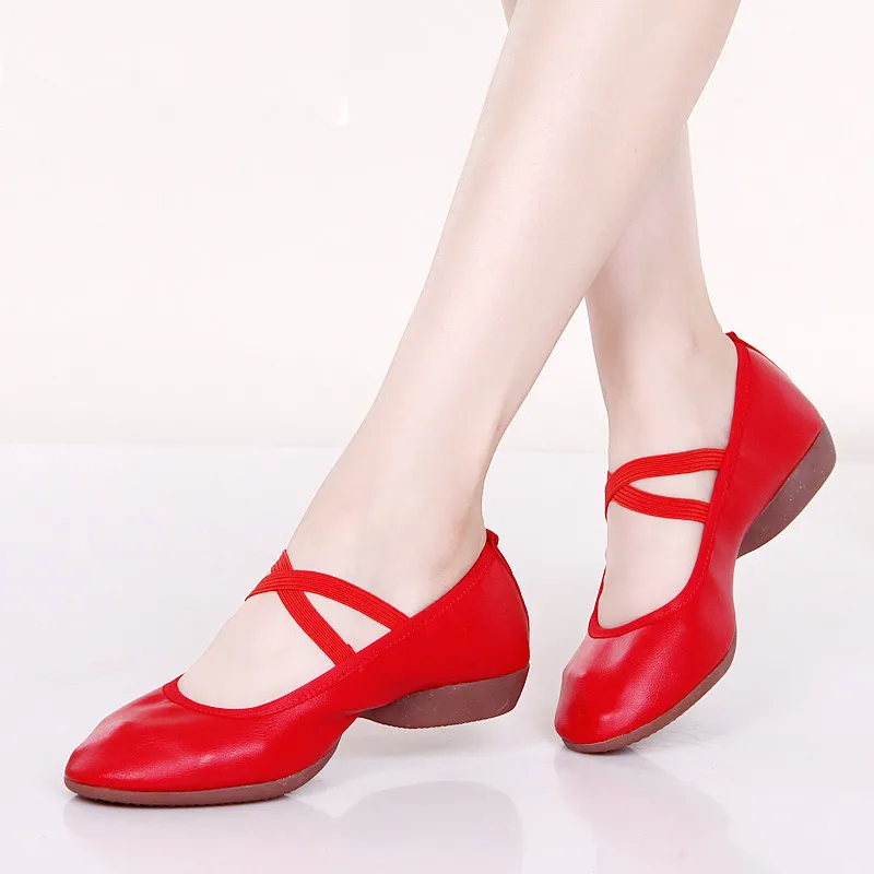 JINBEILEE Square Dance Shoes Leather Soft Bottom Dance Shoes Women's Leather Casual Shoes Exercise Shoes Dance Sneakers