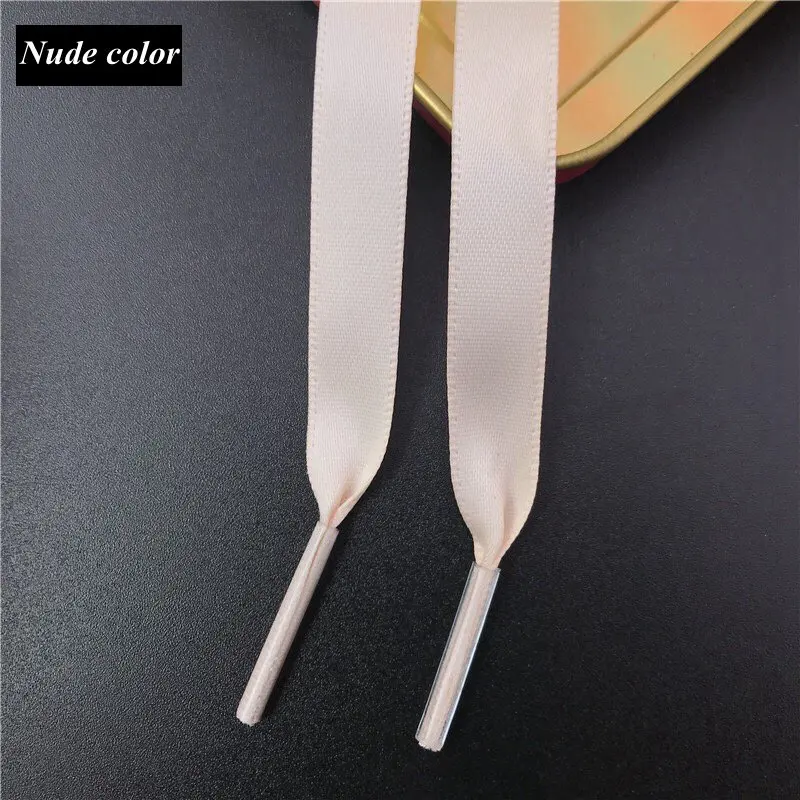 New 15 Color 1 cm Width Satin Silk Ribbon Shoelaces 80/100/120/150 CM Length Sneaker Sport Shoes Lace Drop Shipping S-2 - Цвет: Nude color