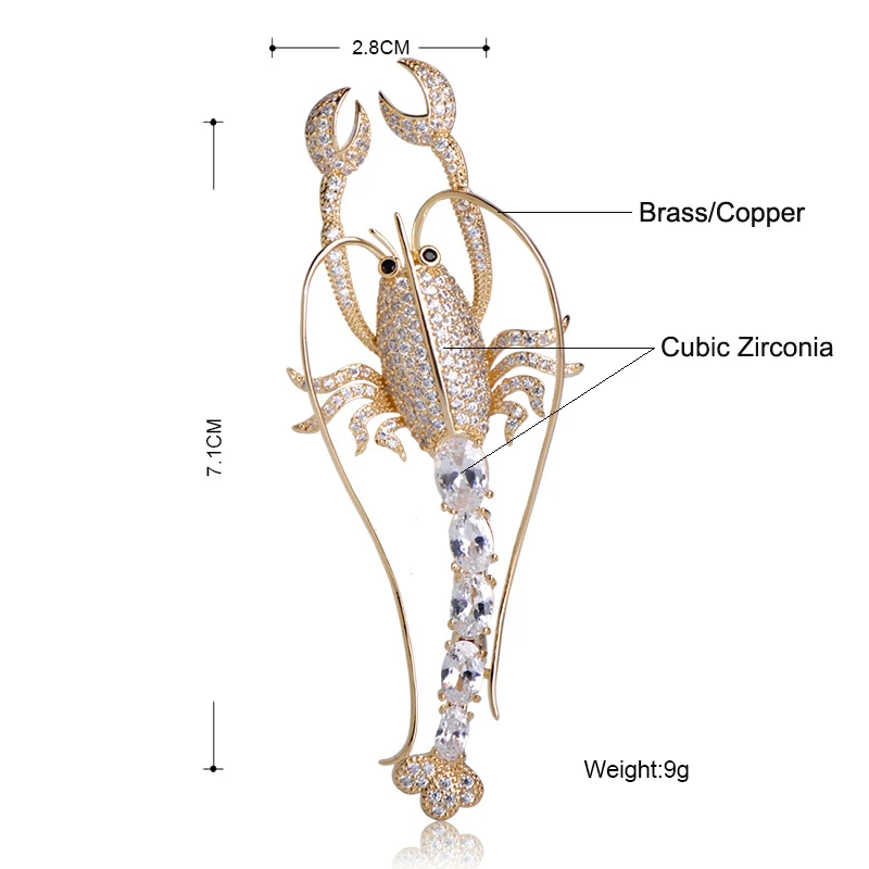 MECHOSEN великолепный кубический цирконий форма в виде омара Броши для женщин мужчин детей золотой цвет латунь аксессуары для банкета платья