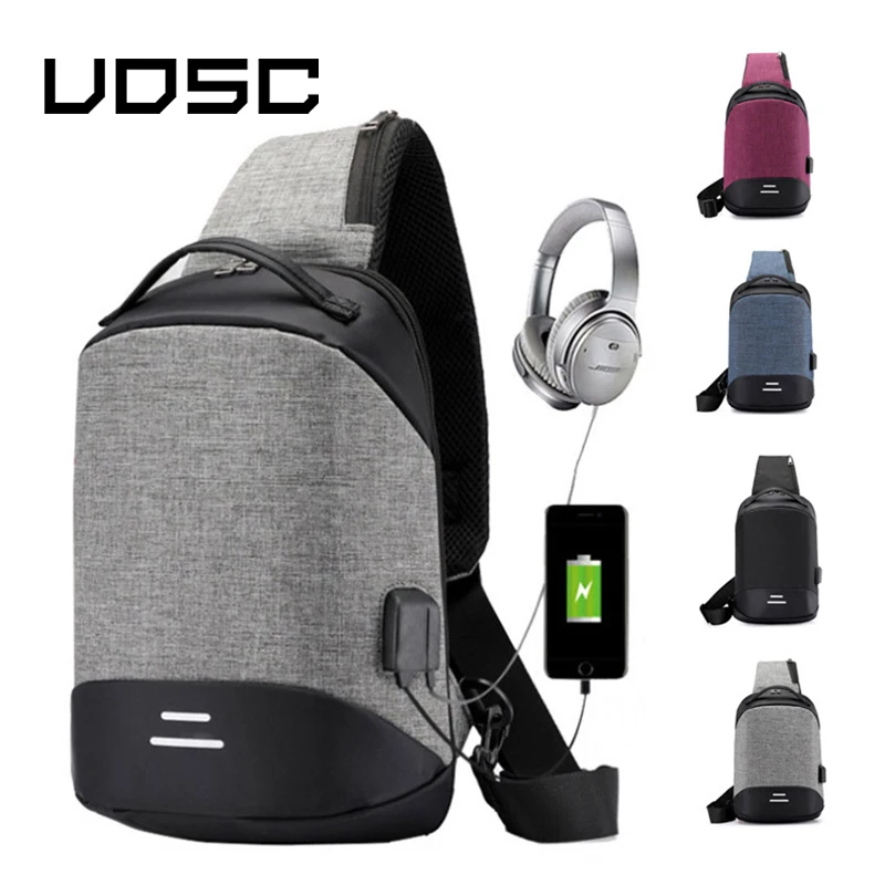 

UOSC Chest Bag Men Crossbody Bag USB Anti-theft Buckle Design High Capacity Suit For Pad Water Shoulder Bag 2019 Trave Bag