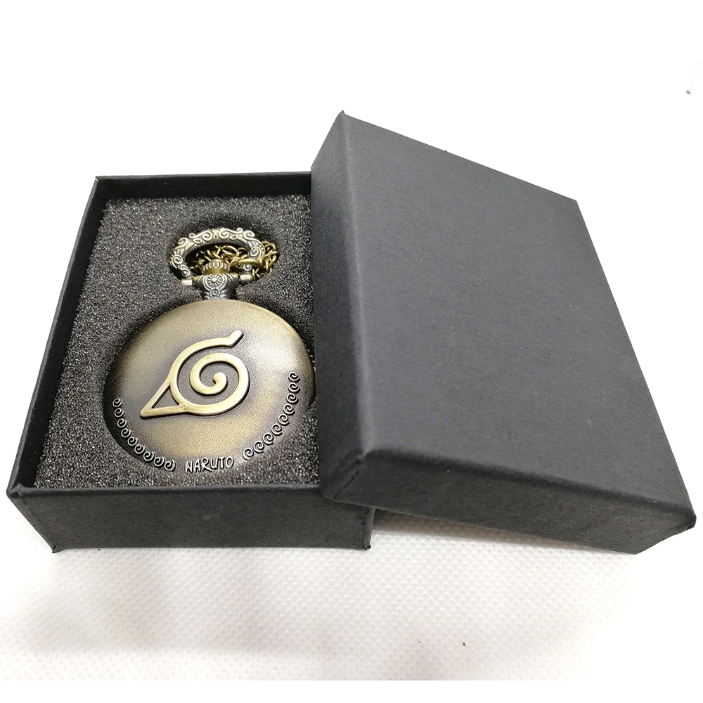 New Arrival Black Gold NARUTO Japanese Anime Quartz Pocket Watch Analog Pendant Necklace Men Women Watches Fob Watches Gift Box - Цвет: Bronze With Gift Box