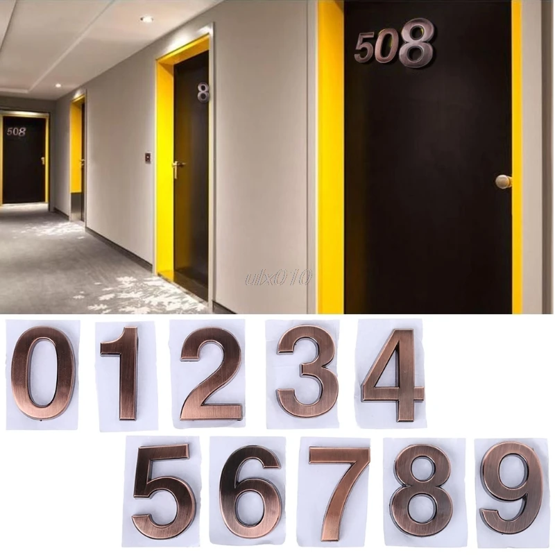 

ABS Plastic Bronze Self- Adhesive 0-9 Door Numbers Customized House Address Sign S02 Drop ship
